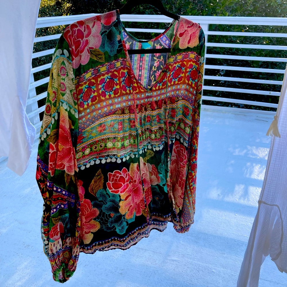 Farm Rio Black Floral Peasant Blouse